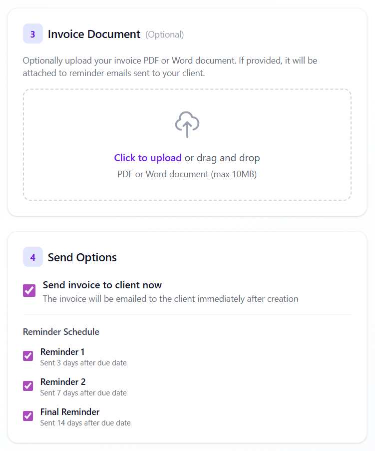 Step 2: Invoice details and send options